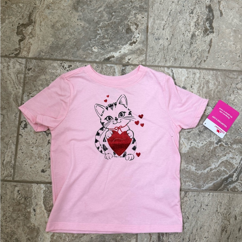 NWT Size 2T Way to Celebrate Pink Cat Graphic Kids T-Shirt